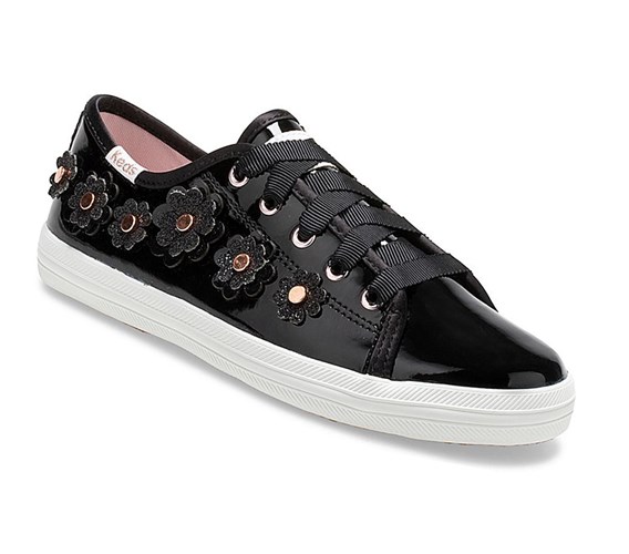 Keds Big Kid x kate spade new york Kickstart Lakovane Kozene Tenisky Detske Čierne | KFECLM-519