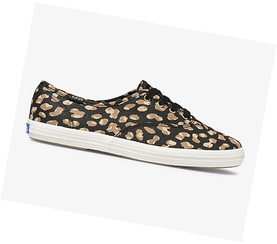 Keds Champion Animal Snurovacie Topanky Damske Čierne Leopardie | TPMXUL-041