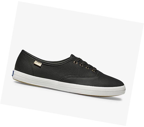 Keds Champion Luxe Kozene Snurovacie Topanky Damske Čierne | EBIWZU-384
