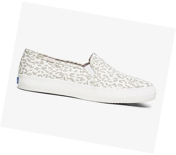 Keds Double Decker Animal Slip On Tenisky Damske Biele Leopardie | ETWKIY-956