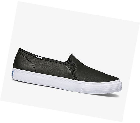 Keds Double Decker Kozene Slip On Tenisky Damske Čierne | WRKGXQ-923
