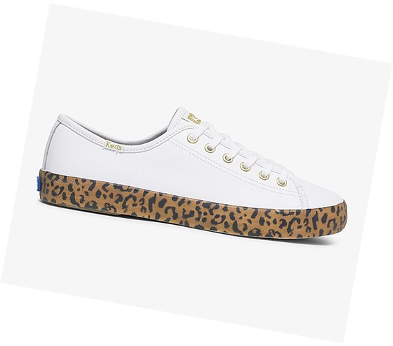 Keds Kickstart Kozene Leopard Foxing Snurovacie Topanky Damske Biele Hnede | MIBQPH-791