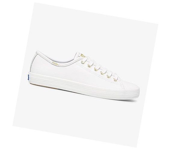 Keds Kickstart Kozene Snurovacie Topanky Damske Biele Zlate | VZIORF-265