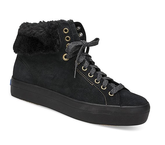 Keds Rise Hi Semisove Faux Fur Snurovacie Topanky Damske Čierne | JFZXPG-854