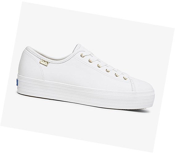 Keds Triple Kick Luxe Kozene Snurovacie Topanky Damske Biele | FMABWJ-189