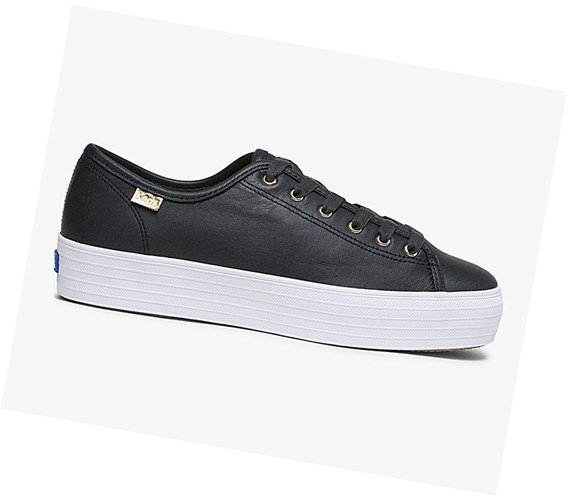 Keds Triple Kick Luxe Kozene Snurovacie Topanky Damske Čierne | IVRTFJ-790