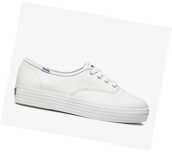 Keds Triple Kozene Snurovacie Topanky Damske Biele | EJOLFU-031