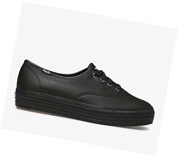 Keds Triple Kozene Snurovacie Topanky Damske Čierne | GCHQNU-983