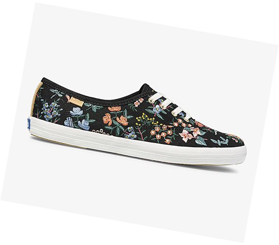 Keds x Rifle Paper Co Champion Wildflower Embroidered Snurovacie Topanky Damske Čierne | ARTKJC-372