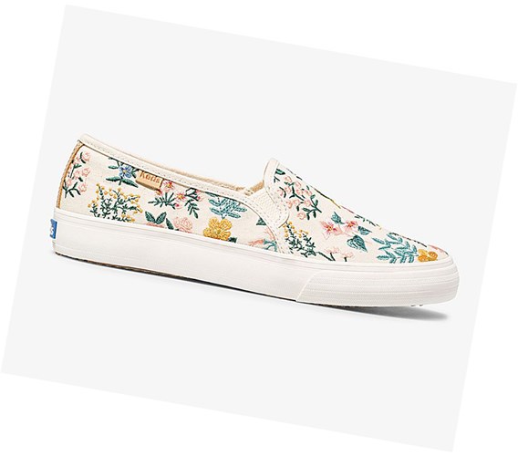 Keds x Rifle Paper Co Double Decker Wildflower Embroidered Slip On Tenisky Damske Béžové | WVMOXT-236