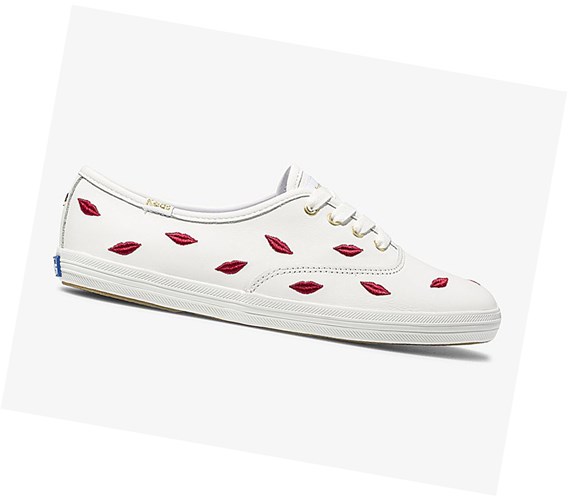 Keds x kate spade new york Champion Kozene Embroidered Lips Snurovacie Topanky Damske Viacfarebný Biele | JIWRYZ-968