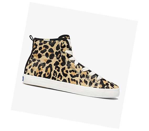 Keds x kate spade new york Kickstart Hi Leopard Calf Hair Snurovacie Topanky Damske Hnede Viacfarebný | RTKJQY-928