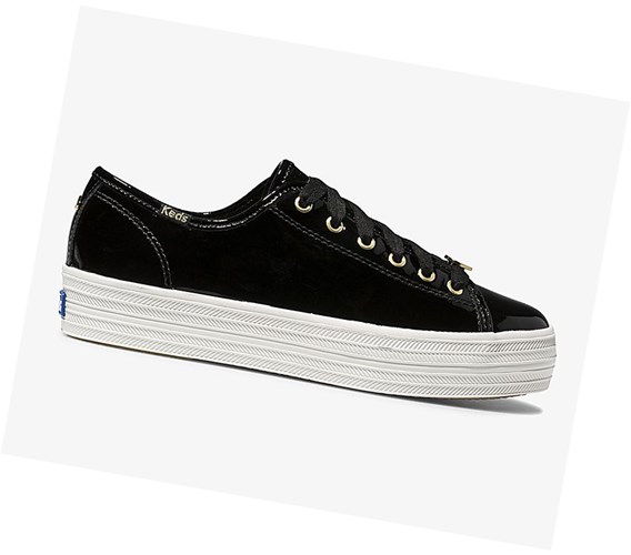 Keds x kate spade new york Triple Kick Lakovane Kozene Snurovacie Topanky Damske Čierne | EVKIYR-087