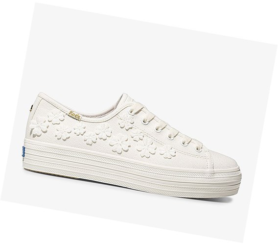Keds x kate spade new york Triple Kick Woven Flowers Snurovacie Topanky Damske Biele | NXZYOH-259